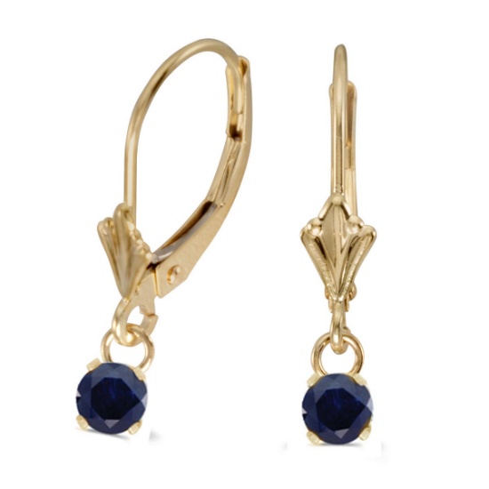 10k Yellow Gold 5mm Round Genuine Sapphire Lever-back Earrings 0.9 CTW