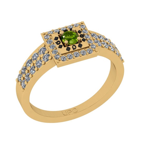 0.50 Ctw I2/I3 Peridot And Diamond 10K Yellow Gold Poker Style Ring