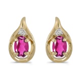 14k Yellow Gold Oval Pink Topaz And Diamond Earrings 0.88 CTW