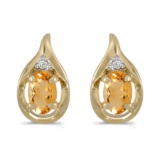 14k Yellow Gold Oval Citrine And Diamond Earrings 0.64 CTW