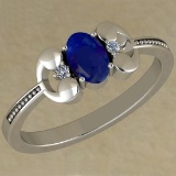 0.53 Ctw VS/SI1 Blue Sapphire And Diamond 14K White Gold Vintage Style Ring