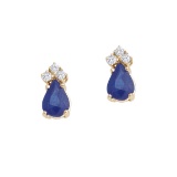 14k Yellow Gold Sapphire And Diamond Pear Shaped Earrings 1.62 CTW