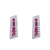 14k White Gold Ruby and Diamond Euro Back Earring 0.46 CTW
