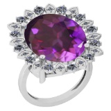 14.29 Ctw VS/SI1 Amethyst And Diamond 14k White Gold Victorian Style Ring
