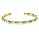 14k Yellow Gold Natural Blue-Topaz And Diamond Tennis Bracelet 2.62 CTW