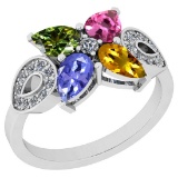 1.24 Ctw SI2/I1 Multi Sapphire ,Tanzanite And Diamond 14K White Gold Stylish Bridal Wedding Ring