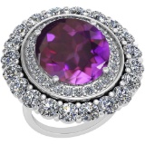 13.79 Ctw Amethyst And Diamond SI2/I1 14k White Gold Victorian Style Ring