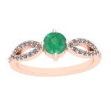 0.66 Ctw Emerald And Diamond I2/I3 14K Rose Gold Vintage Style Ring