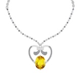 19.70 Ctw SI2/I1 Lemon Topaz And Diamond 14k White Gold Victorian Style Necklace