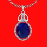 6.26 Ctw VS/SI1 Blue Sapphire And Diamond 14K White Gold Necklace