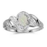 14k White Gold Oval Opal And Diamond Swirl Ring 0.2 CTW