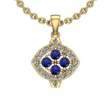 0.27 Ctw I2/I3 Blue Sapphire And Diamond 14K Yellow Gold Necklace
