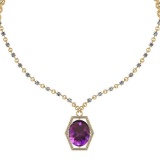 26.18 Ctw VS/SI1 Amethyst And Diamond 14k Yellow Gold Victorian Style Necklace