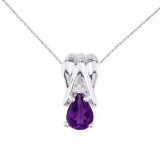 14k White Gold Amethyst and Diamond Pear Shaped Pendant 0.61 CTW