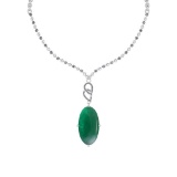 24.59 Ctw VS/SI1 Emerald And Diamond 14k White Gold Victorian Style Necklace