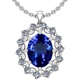 6.13 Ctw VS/SI1 Tanzanite And Diamond 14k White Gold Victorian Style Necklace