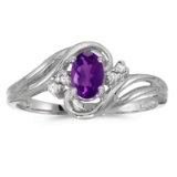 14k White Gold Oval Amethyst And Diamond Ring 0.49 CTW