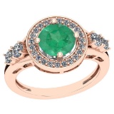 1.75 Ctw Emerald And Diamond I2/I3 14K Rose Gold Vintage Style Ring