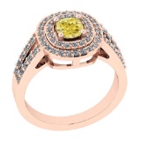 1.11 Ct GIA Certified Natural Fancy Yellow Diamond And White Diamond 14K Rose Gold Engagement Rings