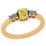 0.77 Ct GIA Certified Natural Fancy Yellow Diamond And White Diamond 18K Yellow Gold Engagement Ring