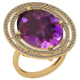 22.15 Ctw VS/SI1 Amethyst And Diamond 14k Yellow Gold Victorian Style Ring