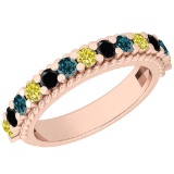 0.96 Ctw I2/I3 Multi Treated Fancy yellow,Blue,Black diamond 14K Rose Gold Filigree Style Band Ring