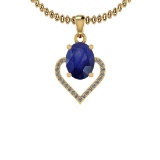 1.40 Ctw I2/I3 Blue Sapphire And Diamond 14K Yellow Gold Necklace
