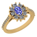 1.46 Ctw I2/I3 Tanzanite And Diamond 14K Yellow Gold Vingate Style Halo Ring