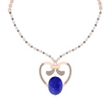 17.50 Ctw SI2/I1 Tanzanite And Diamond 14k Rose Gold Victorian Style Necklace