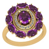 3.13 Ctw I2/I3 Amethyst And Diamond 10K Yellow Gold Vintage Style Ring
