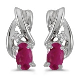 14k White Gold Oval Ruby And Diamond Earrings 0.38 CTW