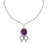 22.75 Ctw VS/SI1 Amethyst And Diamond 14k White Gold Victorian Style Necklace