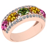 1.45 Ctw I2/I3 Multi Sapphire And Diamond 10K Rose Gold Wedding Band Ring