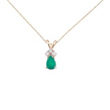 14K Yellow Gold Pear Shaped Emerald Pendant with Diamonds 0.45 CTW