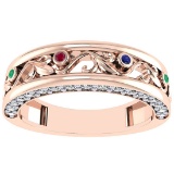 0.49 Ctw VS/SI1 Multi Ruby,Emerald,Sapphire And Diamond 14K Rose Gold Filigree Style Band Ring
