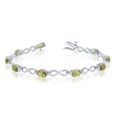 10K White Gold Oval Peridot and Diamond Bracelet 3.63 CTW