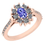 1.46 Ctw I2/I3 Tanzanite And Diamond 14K Rose Gold Vingate Style Halo Ring