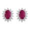 14k White Gold Oval Ruby And Diamond Earrings 0.76 CTW