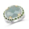 Two Tone Plated 9.12 CTW Genuine Milky Aquamarine and Chrome Diopside .925 Sterling Silver Ring