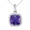 14k White Gold Cushion Cut Amethyst And Diamond pendant