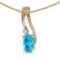 14k Yellow Gold Oval Blue Topaz And Diamond Wave Pendant