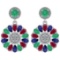 6.04 Ctw I2/I3 Emerald,Ruby,Blue Sapphire And Diamond 14K White Gold Earrings