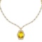 19.43 Ctw SI2/I1 Lemon Topaz And Diamond 14k Yellow Gold Victorian Style Necklace