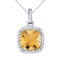 14k White Gold Cushion Cut Citrine And Diamond pendant