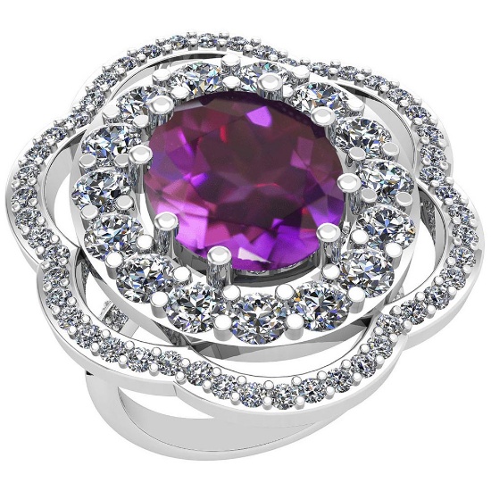 10.06 Ctw Amethyst And Diamond SI2/I1 14k White Gold Victorian Style Ring