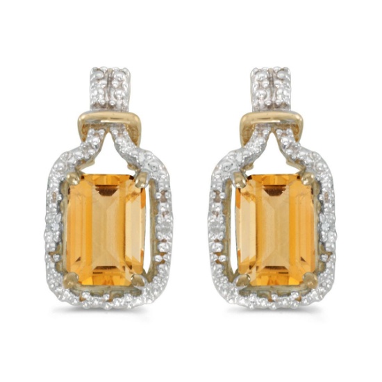 14k Yellow Gold Emerald-cut Citrine And Diamond Earrings 1.61 CTW