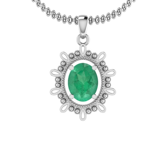 2.00 Ctw Emerald 14K White Gold Necklace