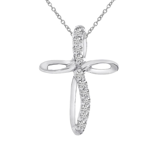 14K White Gold Diamond Cross Pendant