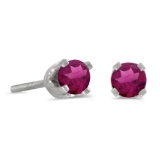 3 mm Petite Round Rhodolite Garnet Screw-back Stud Earrings in 14k White Gold 0.24 CTW