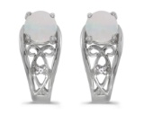 14k White Gold Round Opal And Diamond Earrings 0.39 CTW